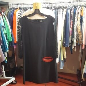 Black Dress with Red Lip Detail